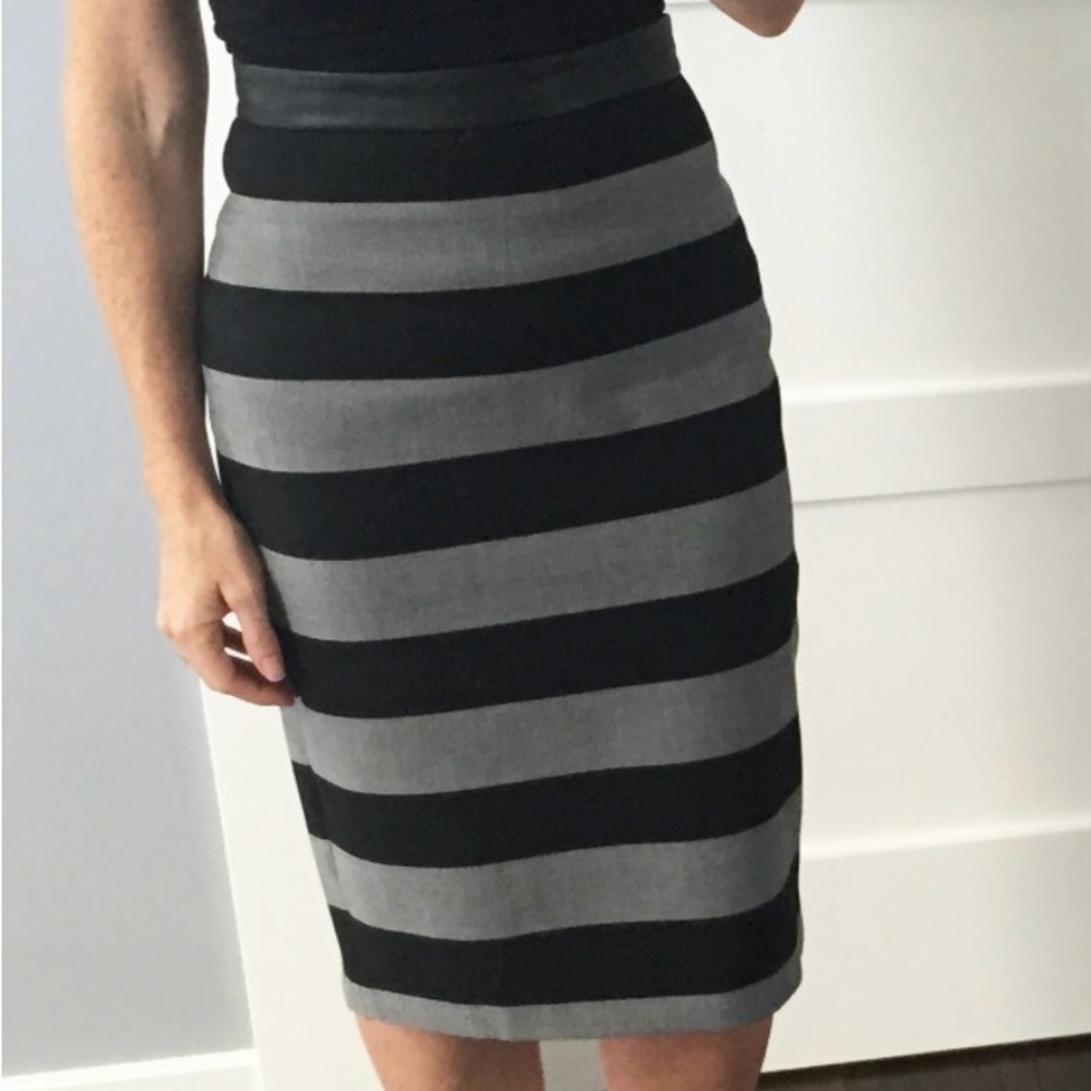 Banana Republic Black and Gray Striped Pencil Skirt